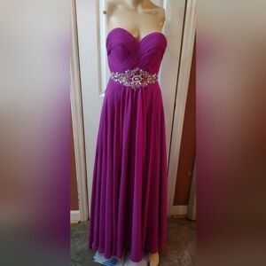 Clarisse Strapless Purple Chiffon Prom Dress Beaded Waist Formal Gown Size 1/2